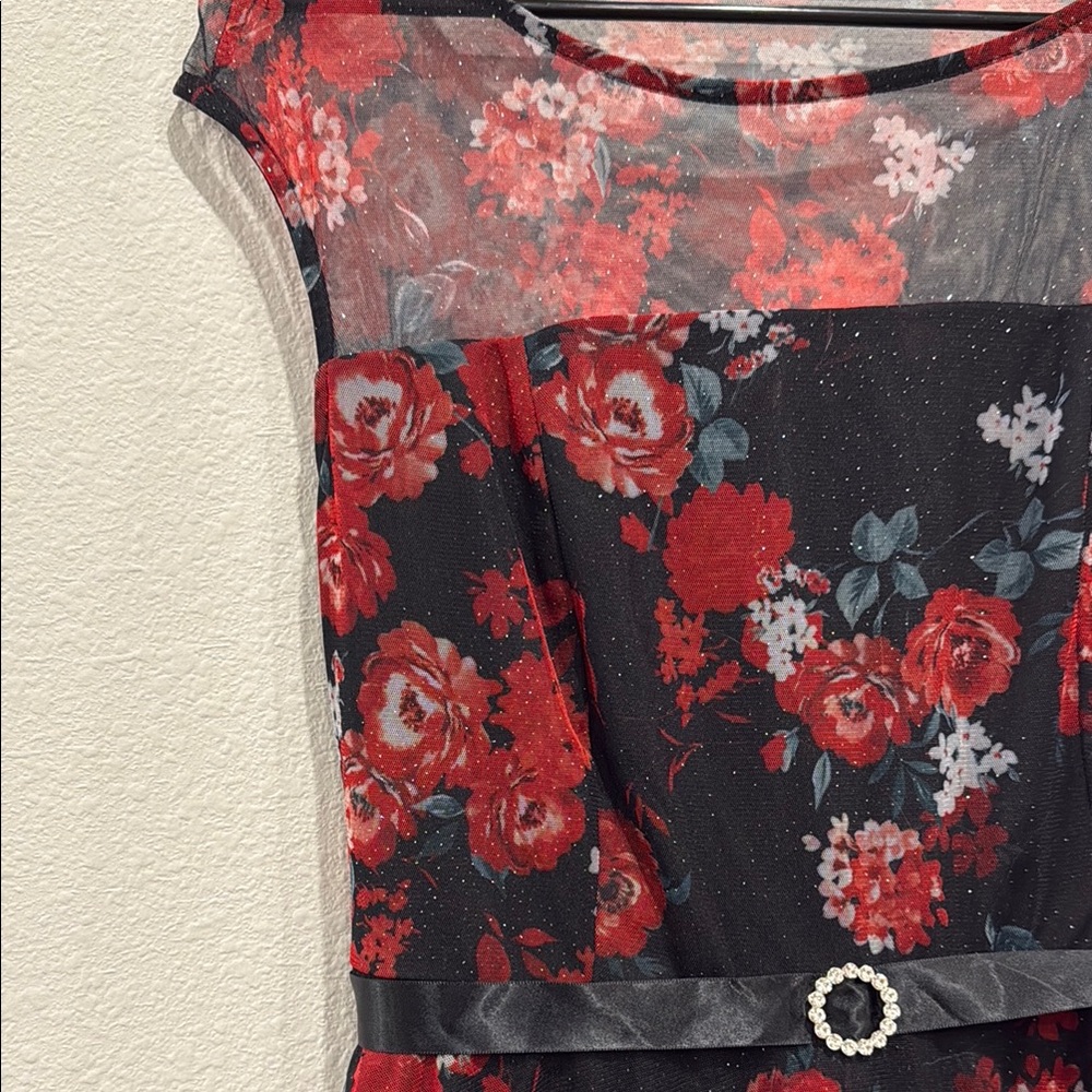Floral Black and Red Midi Dress - Picture 2 of 4